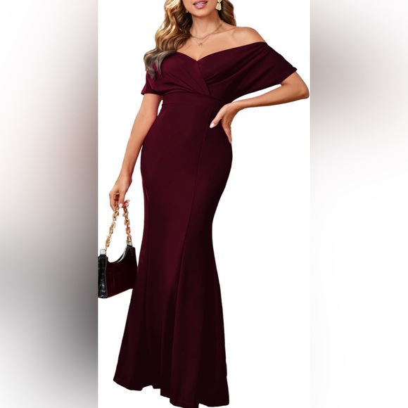 NWT Cocktail Dresses For Women Bodycon Off Shoulder Dark Red Floor Length 3XL - Picture 1 of 6